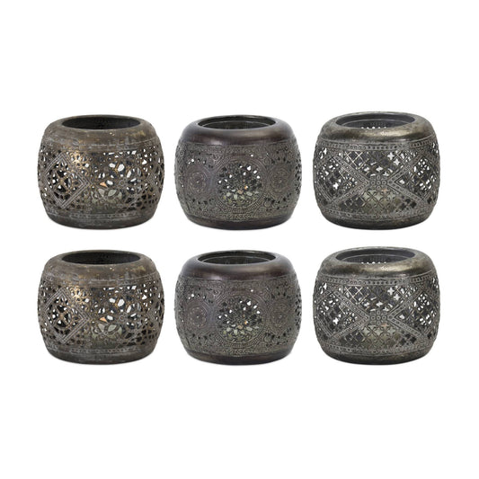 Melrose International Ornamental Punched Metal Candle Holder (Set of 6)