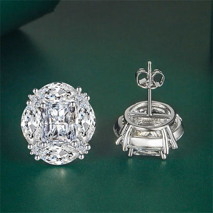 Clear Radiant & Marquise Crystal Silvertone Oval Stud Earrings
