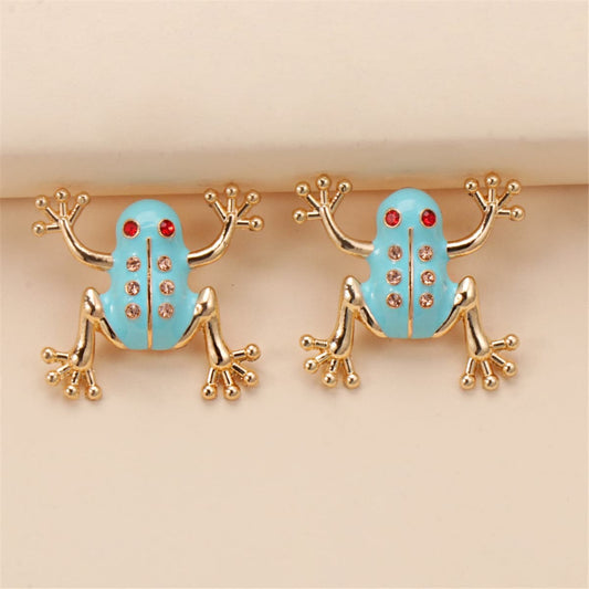 Cubic Zirconia & Enamel Goldtone Frog Stud Earrings