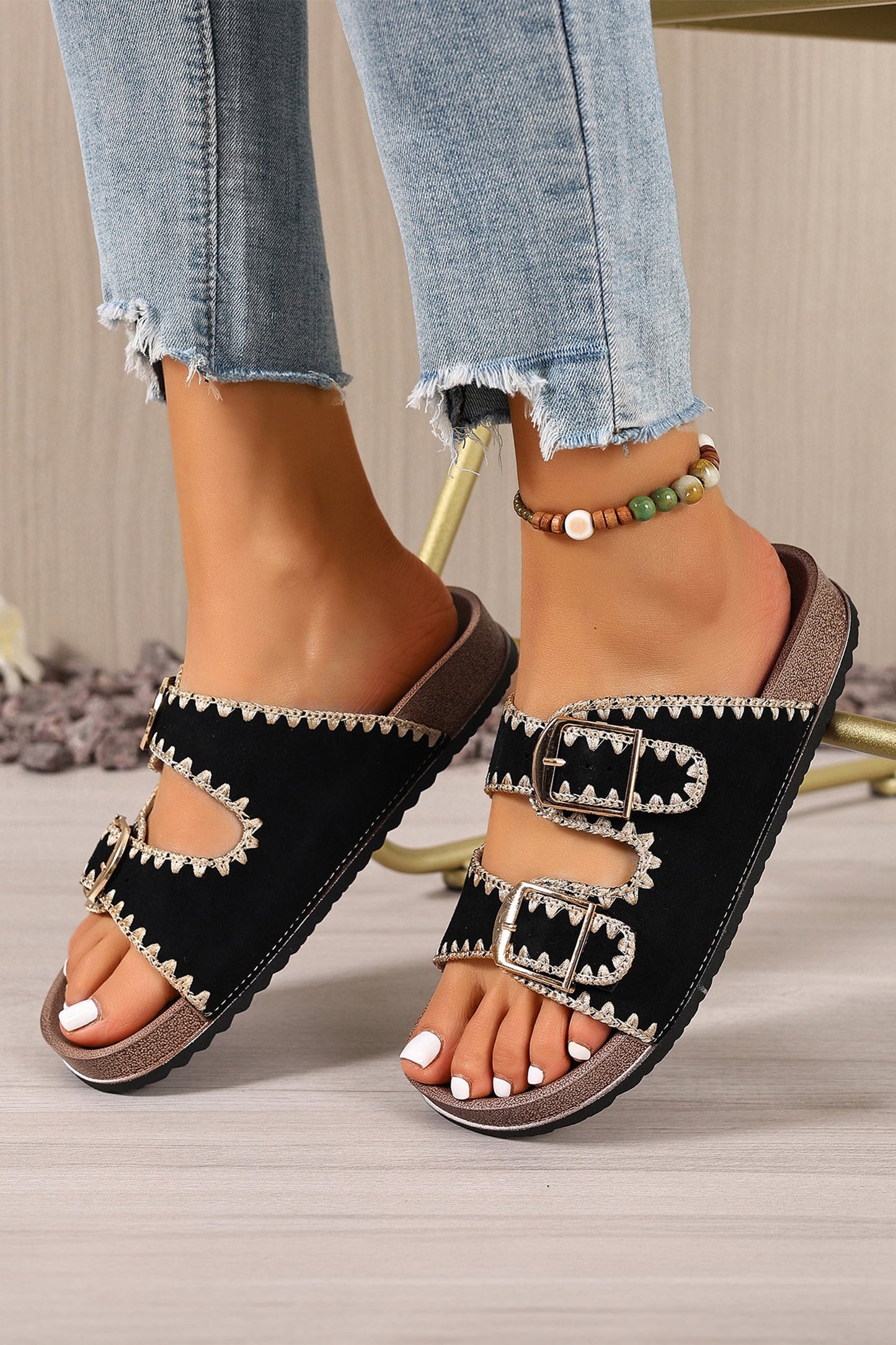 Threaded Pear Kehlani Buckle Faux Suede Slippers