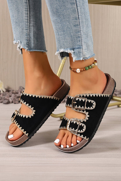 Threaded Pear Kehlani Buckle Faux Suede Slippers