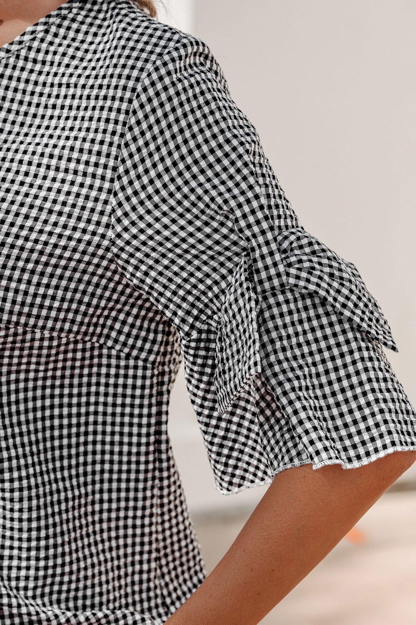 Threaded Pear Carolina Ruffled Half Sleeve Blouse