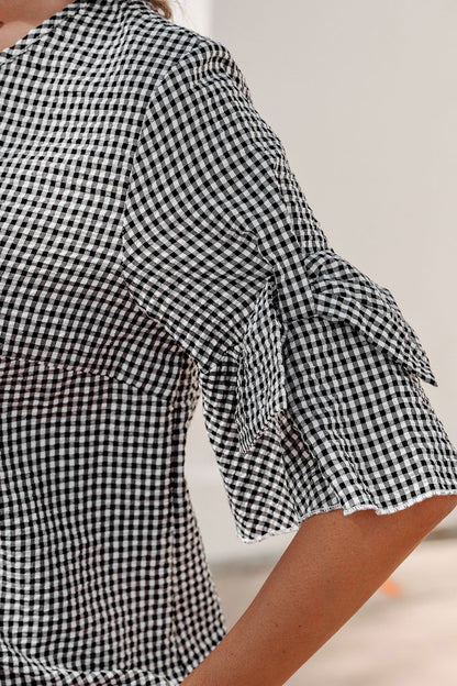 Threaded Pear Carolina Ruffled Half Sleeve Blouse