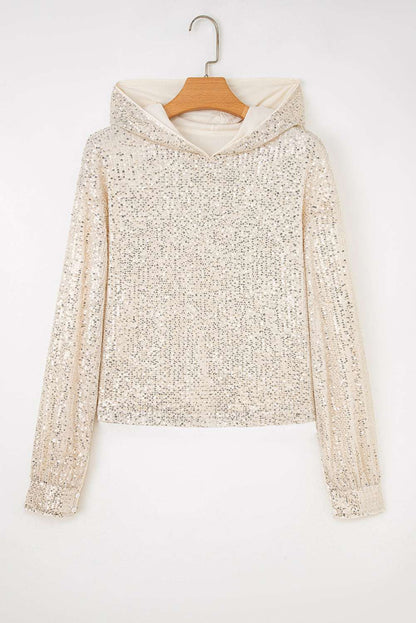 Threaded Pear Stella Stream Sequin Hooded Long Sleeve Top