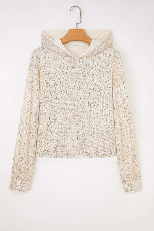 Threaded Pear Stella Stream Sequin Hooded Long Sleeve Top