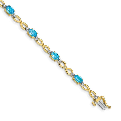 Genuine Swiss Blue Topaz Diamond Infinity Bracelet 14K Gold