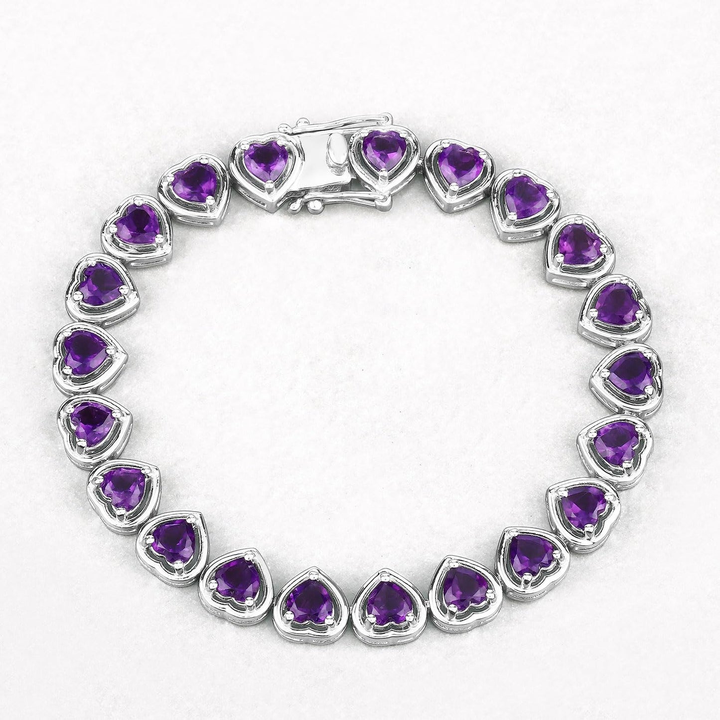 9.03 Ct Heart Purple Amethyst Prong Sterling Silver Tennis Bracelet