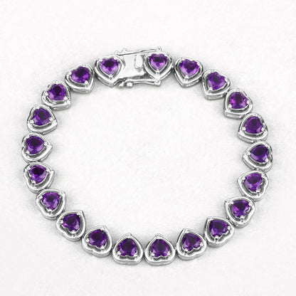 9.03 Ct Heart Purple Amethyst Prong Sterling Silver Tennis Bracelet