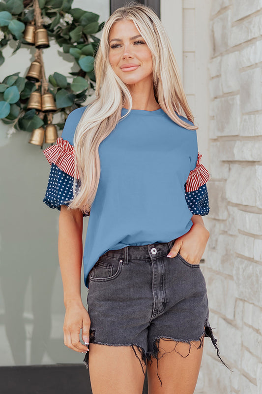 Threaded Pear Henley Short Puff Sleeve Top