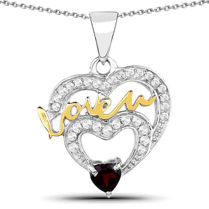 Heart Red Garnet Prong Silver Love Mom Charm Necklace