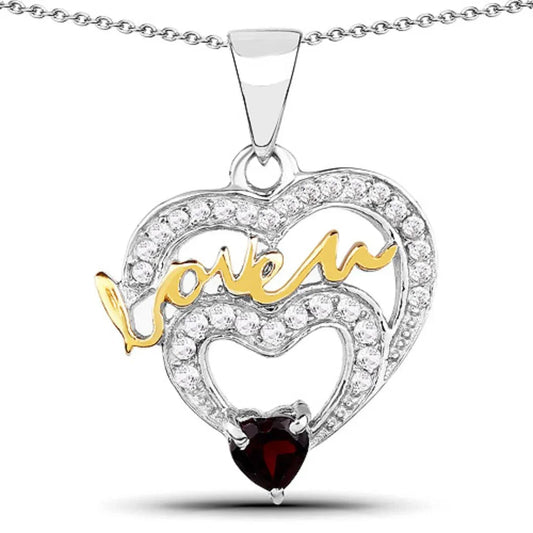 Heart Red Garnet Prong Silver Love Mom Charm Necklace
