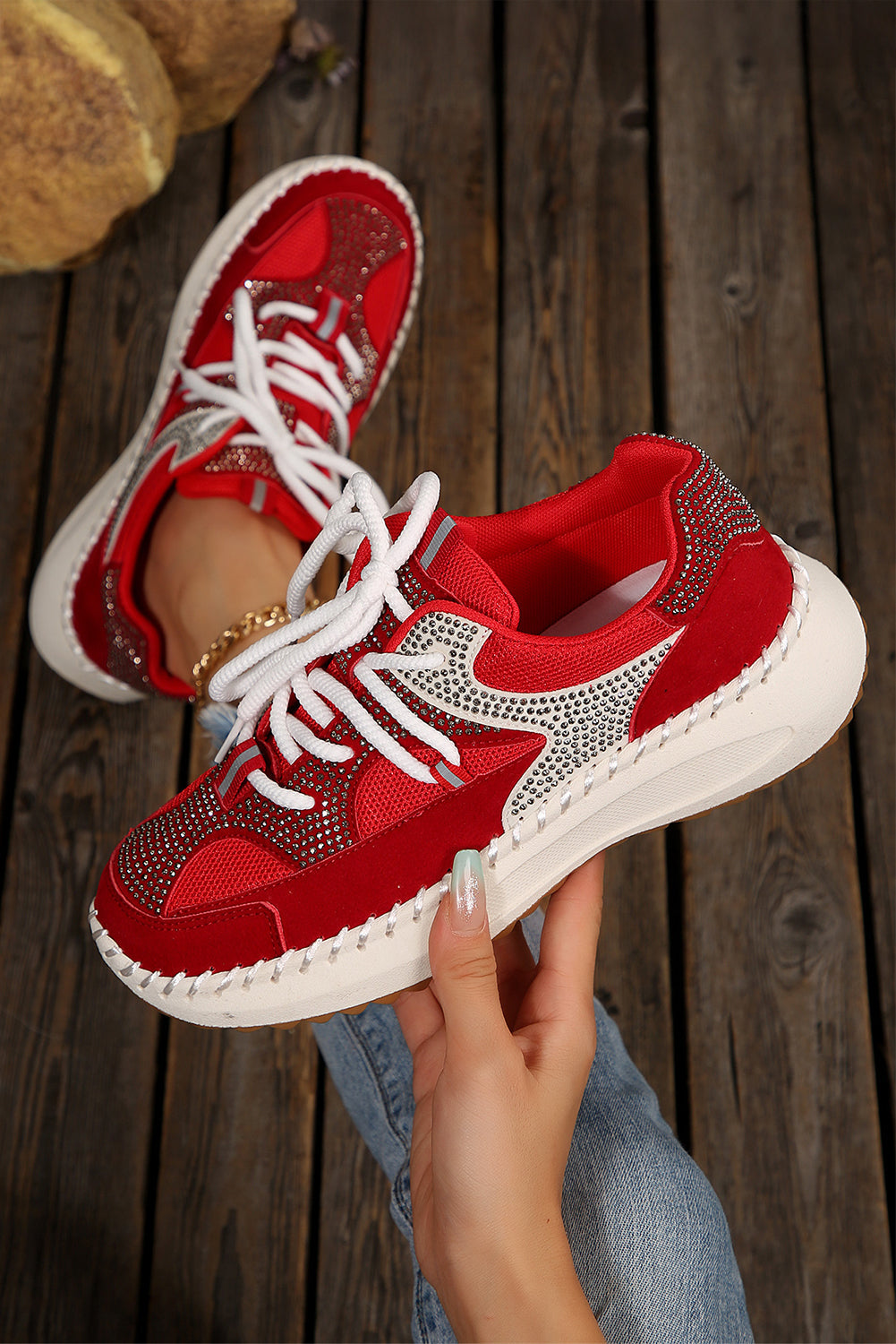 Threaded Pear Abigail Lace Up Breathable Sneakers