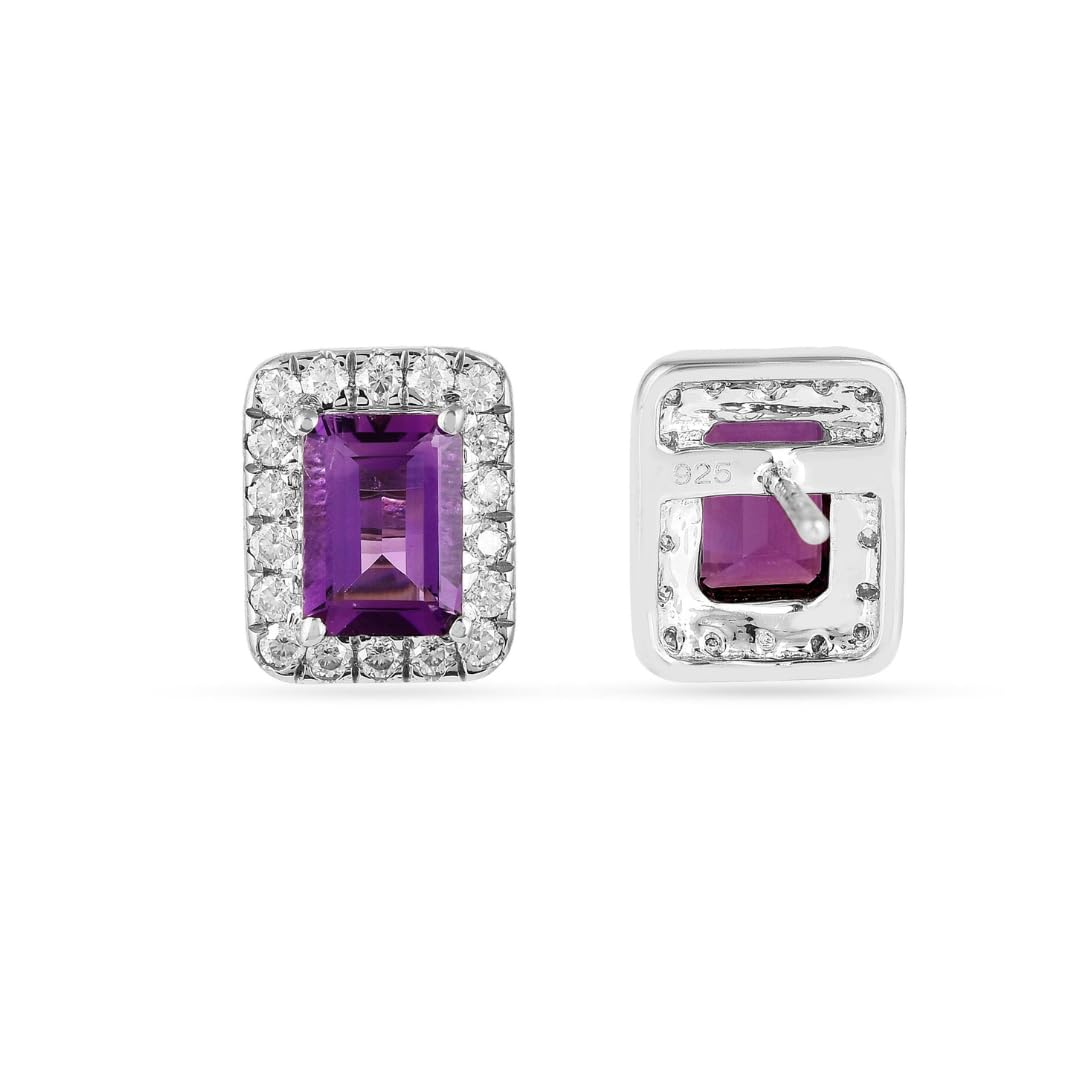Silver Natural Amethyst Earrings and Necklace Jewelry Sets