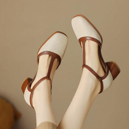 Women's Leather T-Strap Mule Sandals