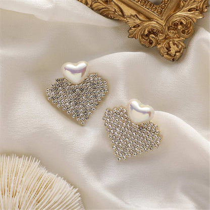Pearl & Goldtone Cubic Zirconia-Accent Heart Drop Earrings