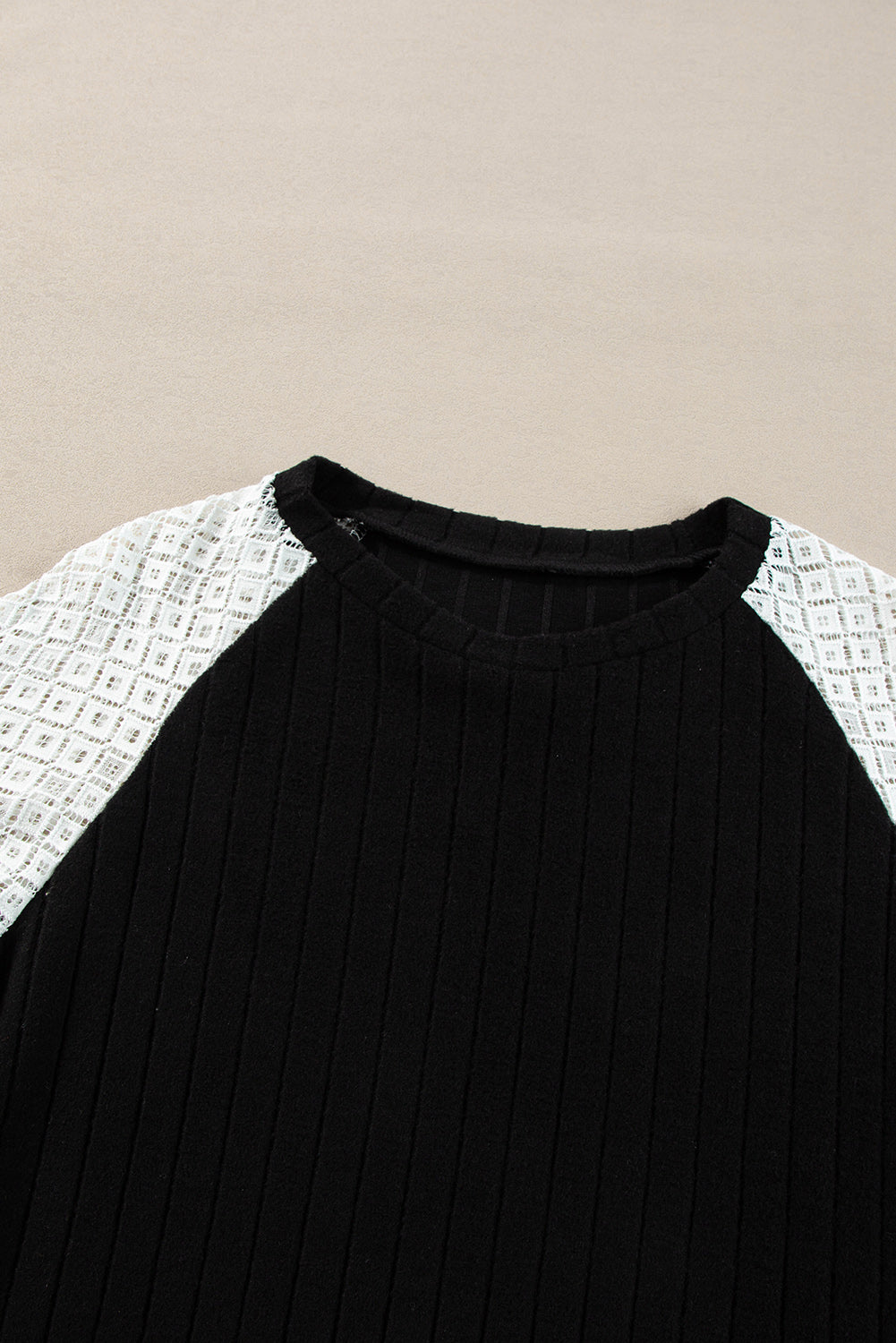 Threaded Pear Bailey Patchwork Long Sleeve Ribbed Blouse