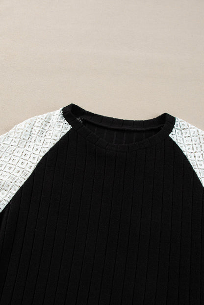 Threaded Pear Bailey Patchwork Long Sleeve Ribbed Blouse