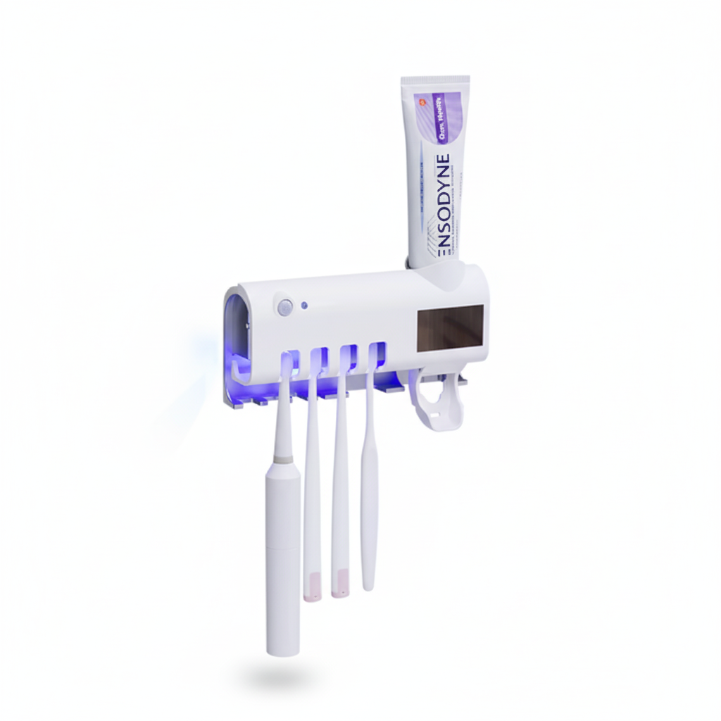 Prime Goods UV Light Sterilizer Toothbrush Holder Cleaner & Automatic Toothpaste Dispenser - White