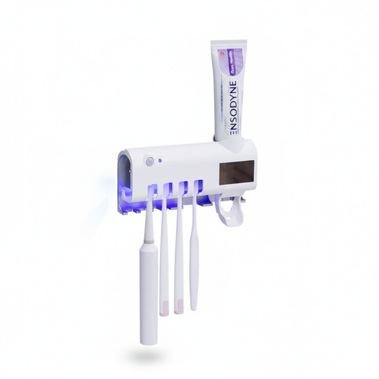 Prime Goods UV Light Sterilizer Toothbrush Holder Cleaner & Automatic Toothpaste Dispenser - White