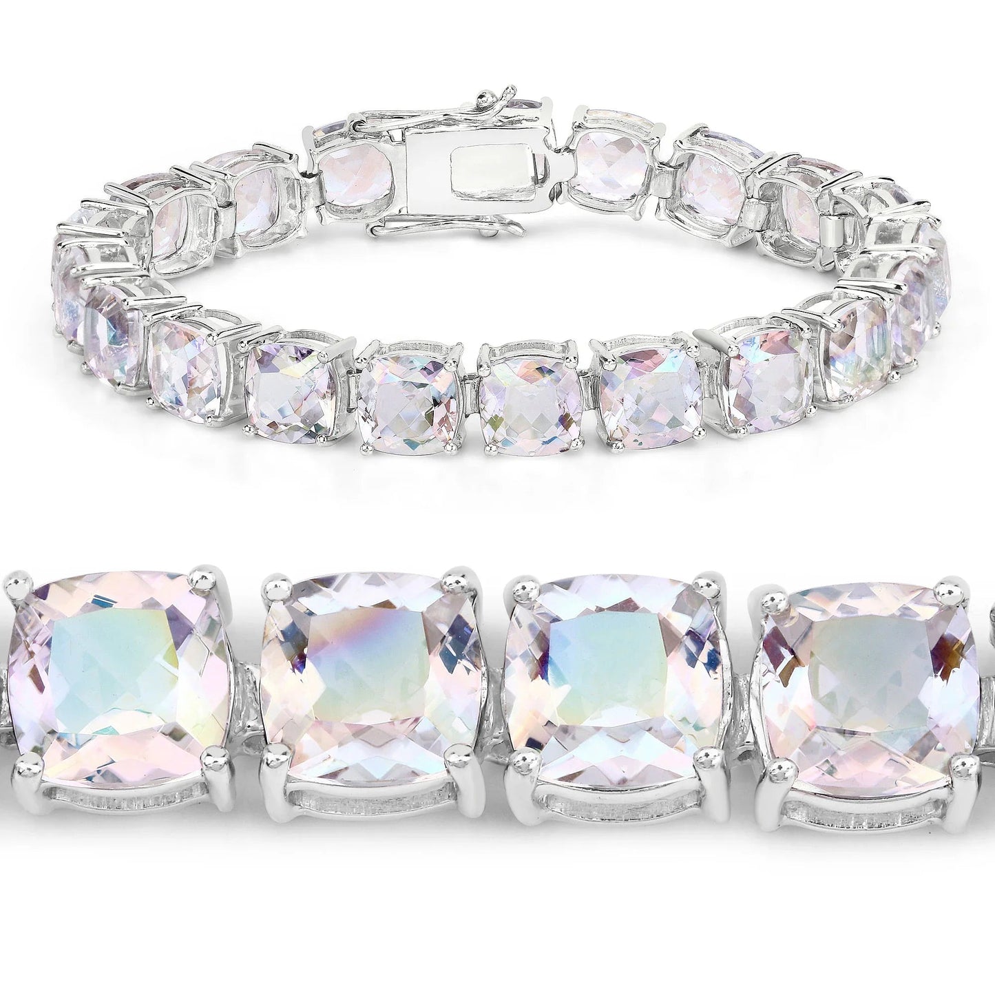 Genuine Opal Rainbow Quartz Tennis Bracelet