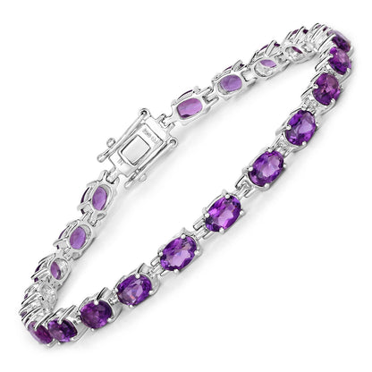 Natural Purple Amethyst Silver Tennis Bracelet Womens