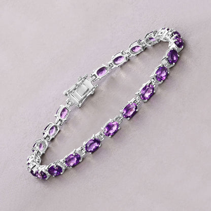 Natural Purple Amethyst Silver Tennis Bracelet Womens