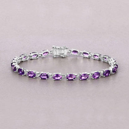 Natural Purple Amethyst Silver Tennis Bracelet Womens