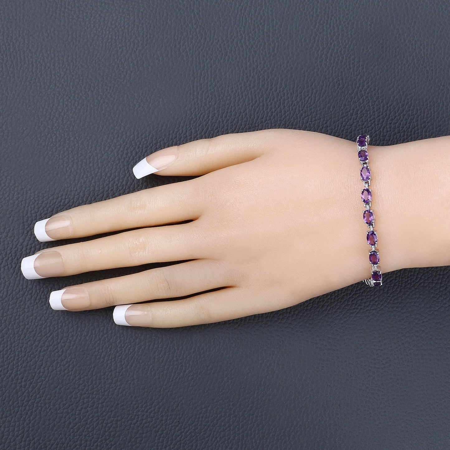 Natural Purple Amethyst Silver Tennis Bracelet Womens