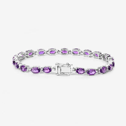 Natural Purple Amethyst Silver Tennis Bracelet Womens