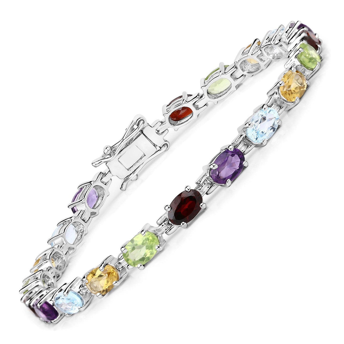 9.37 Ct Oval Multicolor Gemstones Prong Sterling Silver Tennis Bracelet