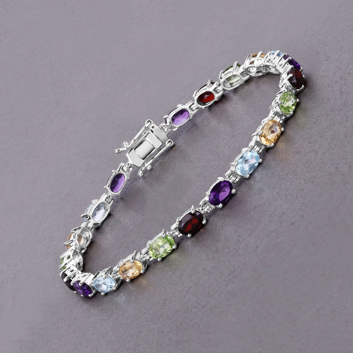 9.37 Ct Oval Multicolor Gemstones Prong Sterling Silver Tennis Bracelet
