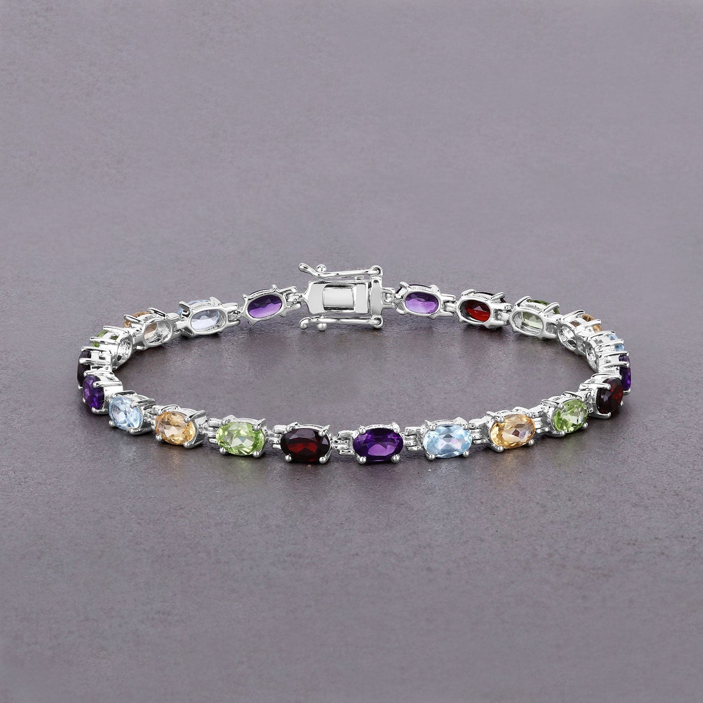 9.37 Ct Oval Multicolor Gemstones Prong Sterling Silver Tennis Bracelet