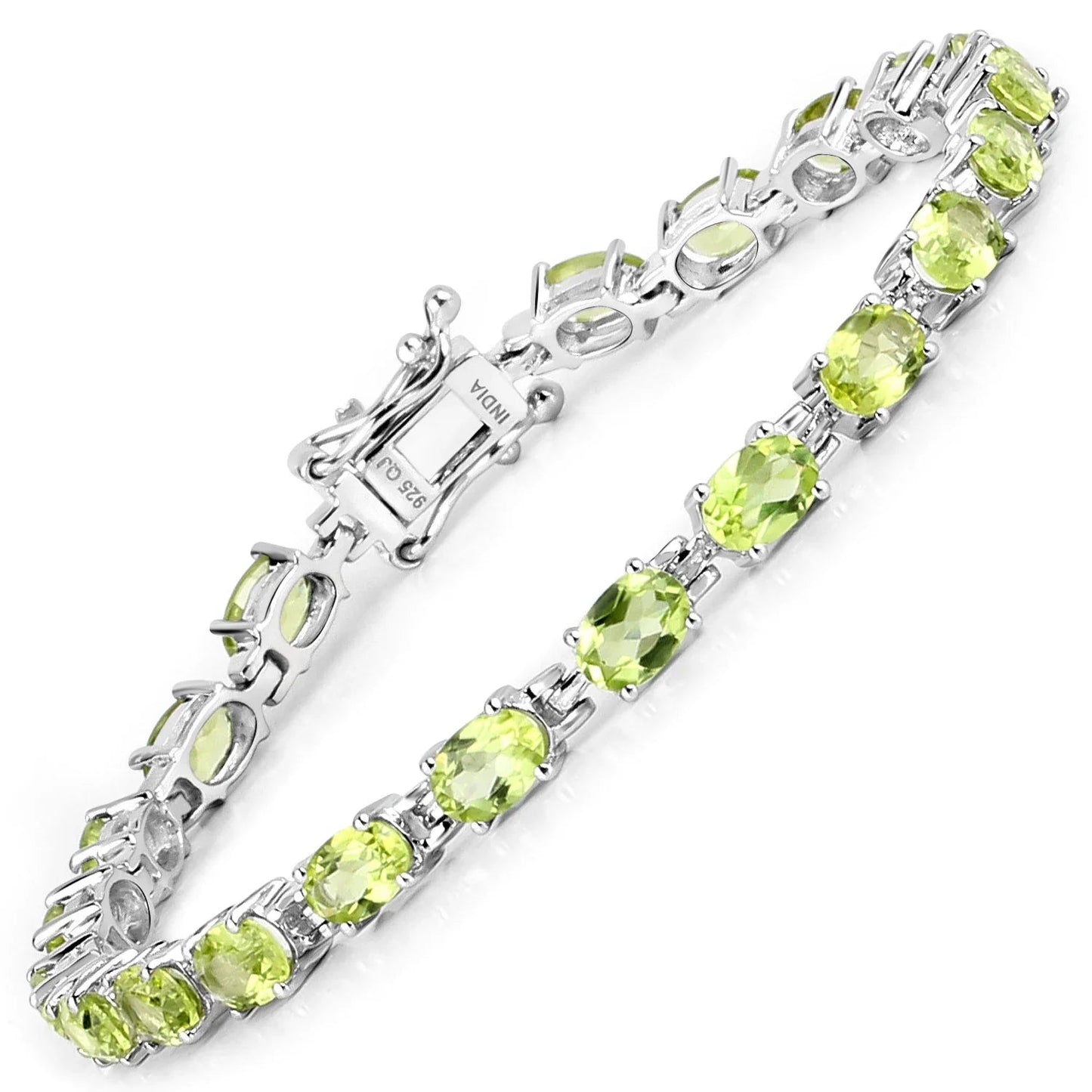 8.61 Ct Oval Olive Green Peridot Prong Sterling Silver Inline Tennis Bracelet
