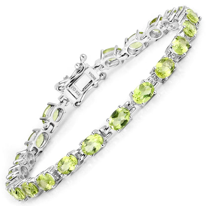8.61 Ct Oval Olive Green Peridot Prong Sterling Silver Inline Tennis Bracelet