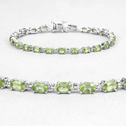 8.61 Ct Oval Olive Green Peridot Prong Sterling Silver Inline Tennis Bracelet