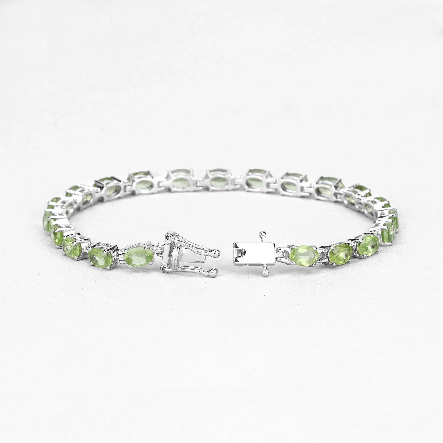 8.61 Ct Oval Olive Green Peridot Prong Sterling Silver Inline Tennis Bracelet