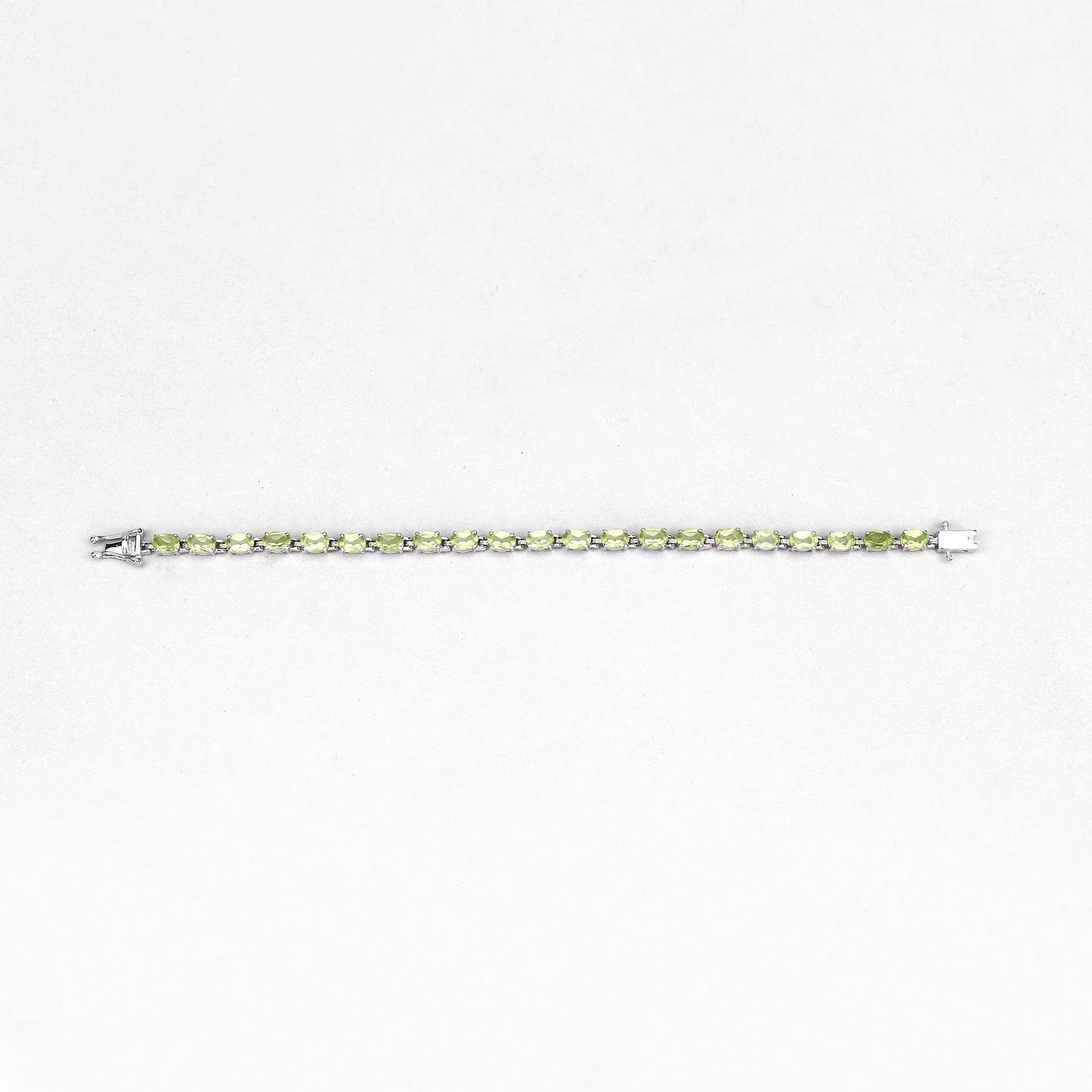 8.61 Ct Oval Olive Green Peridot Prong Sterling Silver Inline Tennis Bracelet