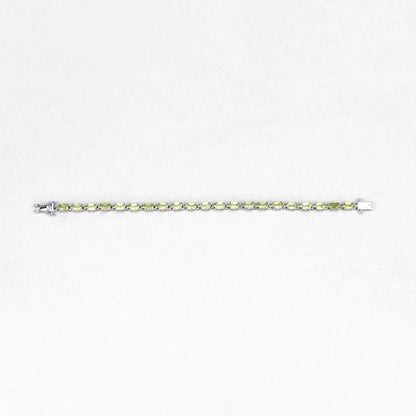 8.61 Ct Oval Olive Green Peridot Prong Sterling Silver Inline Tennis Bracelet