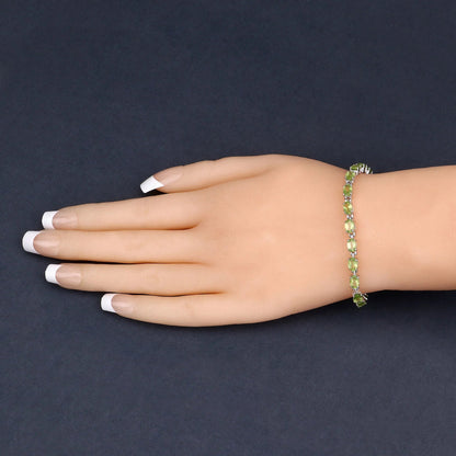 8.61 Ct Oval Olive Green Peridot Prong Sterling Silver Inline Tennis Bracelet