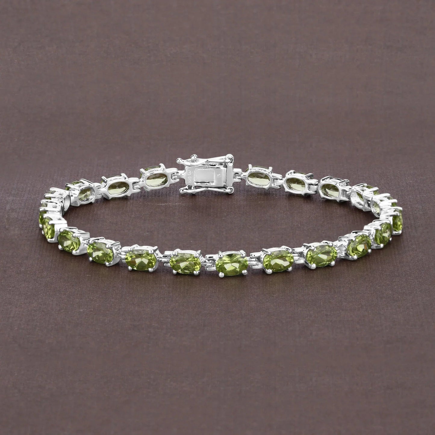 8.61 Ct Oval Olive Green Peridot Prong Sterling Silver Inline Tennis Bracelet