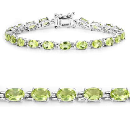 8.61 Ct Oval Olive Green Peridot Prong Sterling Silver Inline Tennis Bracelet