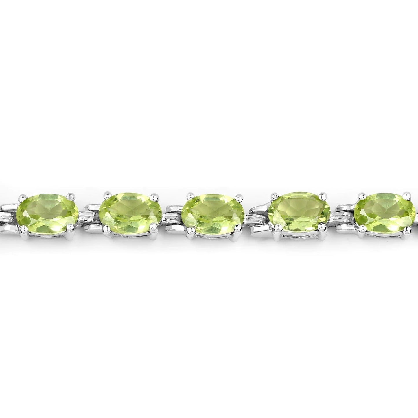 8.61 Ct Oval Olive Green Peridot Prong Sterling Silver Inline Tennis Bracelet