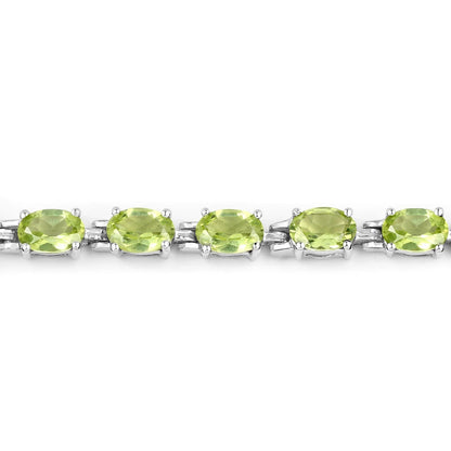 8.61 Ct Oval Olive Green Peridot Prong Sterling Silver Inline Tennis Bracelet