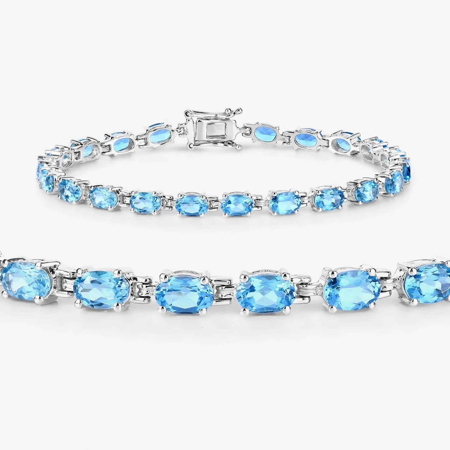 Genuine Swiss Blue Topaz Tennis Bracelet Silver