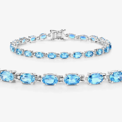 Genuine Swiss Blue Topaz Tennis Bracelet Silver