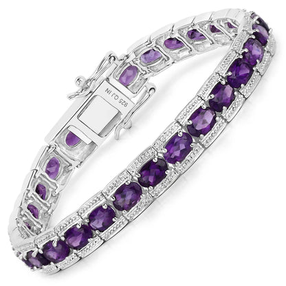 12.18 Ct Oval Purple Amethyst Prong Sterling Silver Inline Tennis Bracelet
