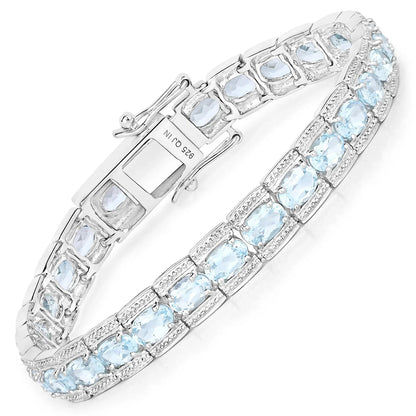 14.79 Ct Oval Blue Topaz Prong Sterling Silver Inline Tennis Bracelet