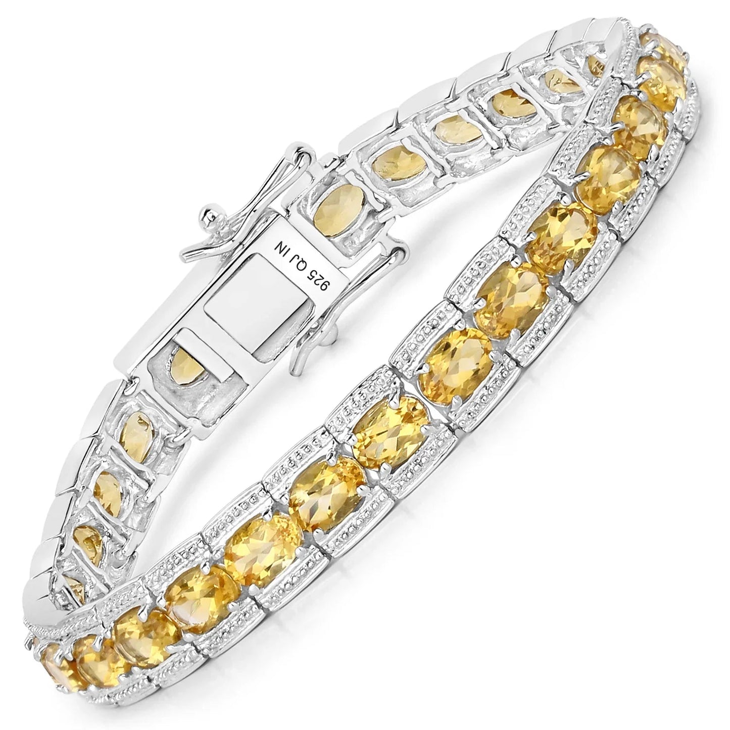 12.47 Ct Oval Golden Yellow Citrine Prong Sterling Silver Inline Tennis Bracelet