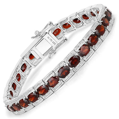 14.79 Ct Oval Deep Red Garnet Prong Sterling Silver Inline Tennis Bracelet