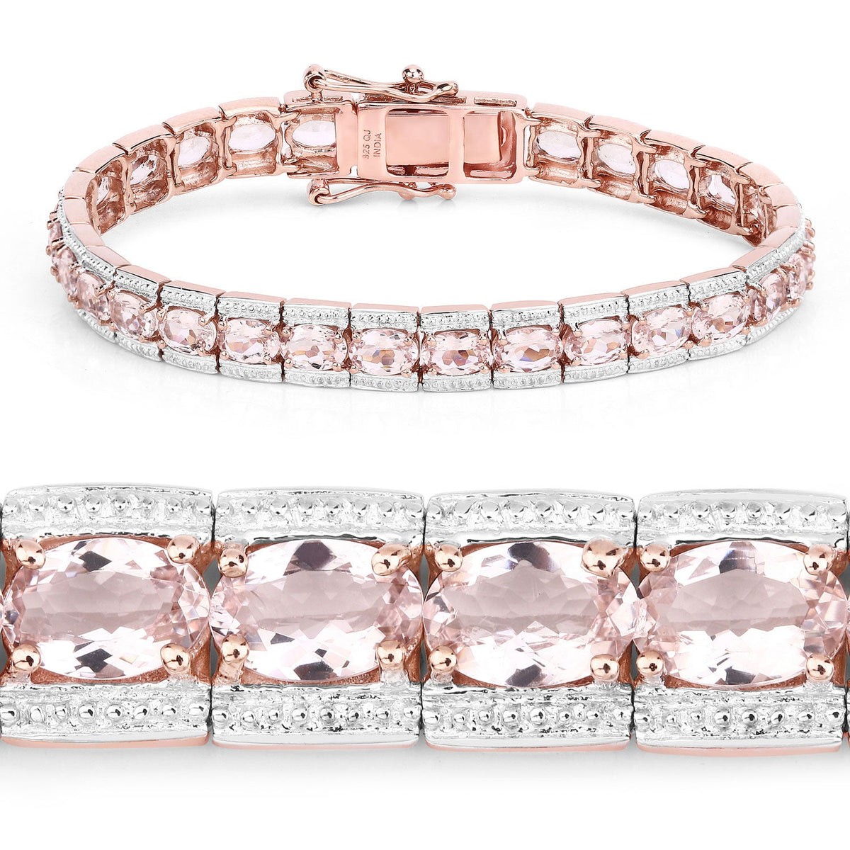 10.44 Cttw Oval Pink Morganite Rhodium over Silver Tennis Bracelet